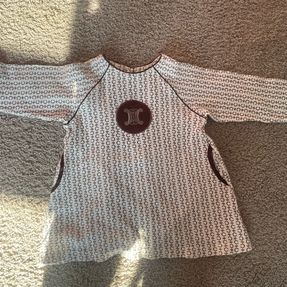 Celine Kids Long Sleeve Tee with Cream and Brown Design